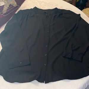 Sheer button down blouse in black round neck line size, extra large